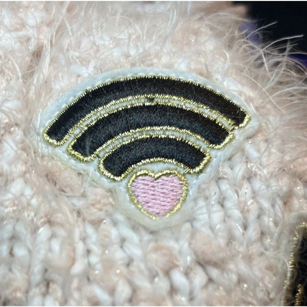 The Children's Place Girls Pink Fuzzy Patches Pom Pom Beanie Hat L/XL